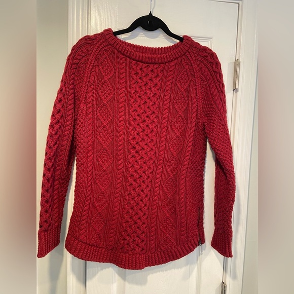 L.L. Bean Size XS Red Cotton Cable Knit Zipper Hem Fisherman Tunic Sweater - Picture 1 of 13